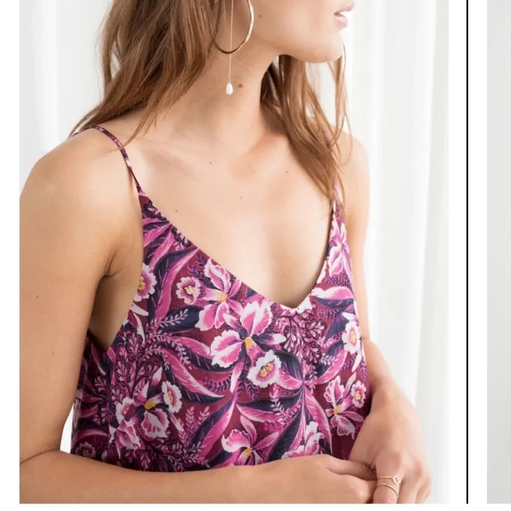 & Other Stories Dress Drop Waist Shoulder Straps Ruffle Bottom Floral Slip Dress